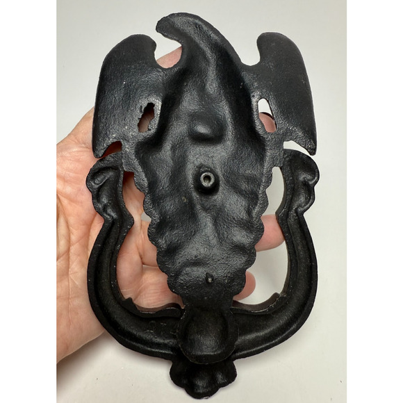 Vintage Black Cast Iron American Eagle Door Knocker #715 Federal United States - Picture 3 of 3